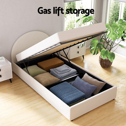 Artiss Bed Frame Gas Lift Strorage Beds Base Platform Boucle Fabric King Single ELLA.