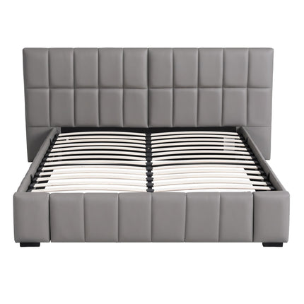 Artiss Double Size Upholstered Gas Lift Bed Frame with Foldable Bench PVC Leather Platform Bed with Storage