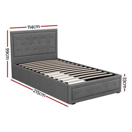Artiss Bed Frame King Single Size Gas Lift Storage Mattress Base Wooden Grey.