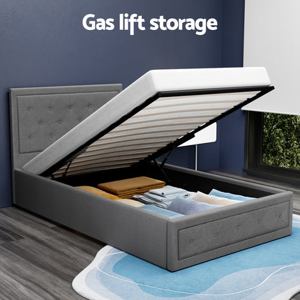 Artiss Bed Frame King Single Size Gas Lift Storage Mattress Base Wooden Grey.