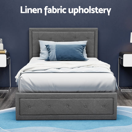 Artiss Bed Frame King Single Size Gas Lift Storage Mattress Base Wooden Grey.
