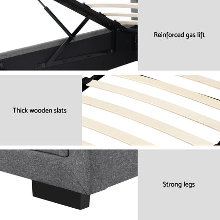 Artiss Bed Frame King Single Size Gas Lift Storage Mattress Base Wooden Grey.