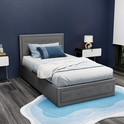 Artiss Bed Frame King Single Size Gas Lift Storage Mattress Base Wooden Grey.