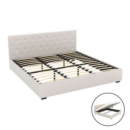 Artiss Bed Frame King Size Gas Lift Beige VILA.