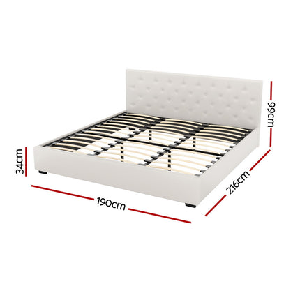 Artiss Bed Frame King Size Gas Lift Beige VILA.