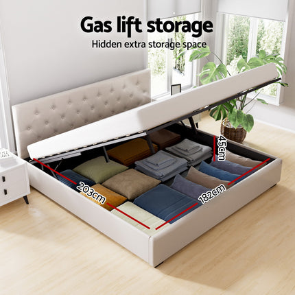 Artiss Bed Frame King Size Gas Lift Beige VILA.