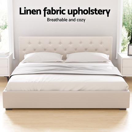 Artiss Bed Frame King Size Gas Lift Beige VILA.