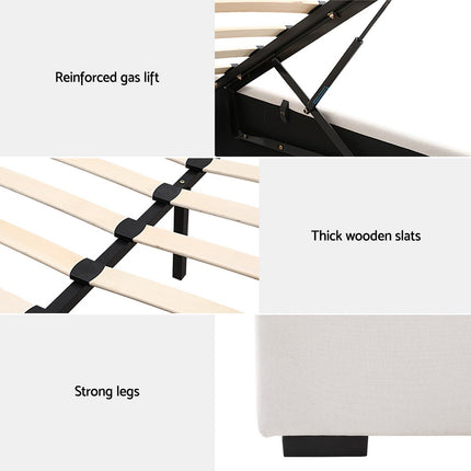 Artiss Bed Frame King Size Gas Lift Beige VILA.