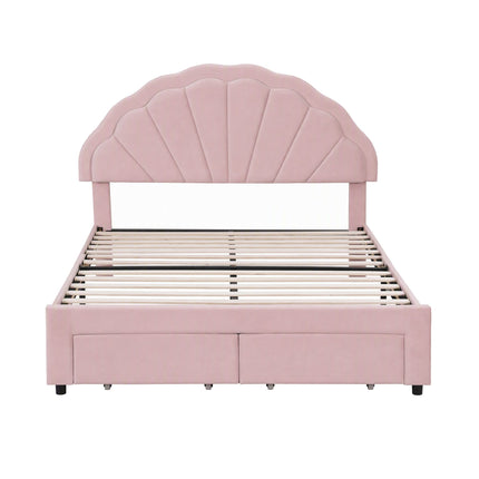 Artiss Double Bed Frame with 2 Storage Drawers Upholstered Velvet Platform Bed LED Headboard Pink