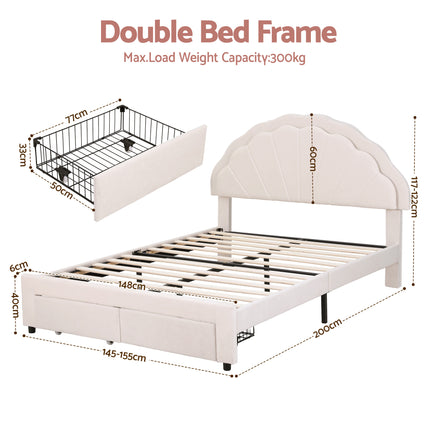 Artiss Double Bed Frame with 2 Storage Drawers Upholstered Velvet Platform Bed LED Headboard.