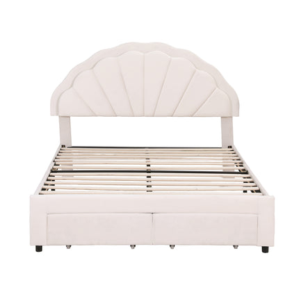 Artiss Double Bed Frame with 2 Storage Drawers Upholstered Velvet Platform Bed LED Headboard.