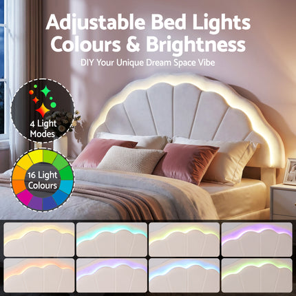 Artiss Double Bed Frame with 2 Storage Drawers Upholstered Velvet Platform Bed LED Headboard.