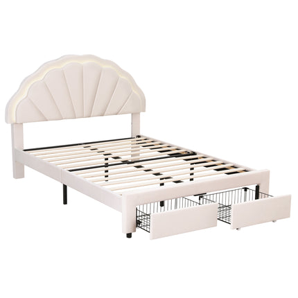 Artiss Double Bed Frame with 2 Storage Drawers Upholstered Velvet Platform Bed LED Headboard.