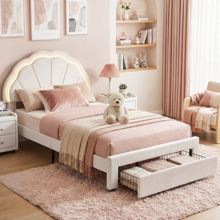 Artiss King Single Bed Frame with Storage Drawer Upholstered Velvet Platform Bed LED Headboard.