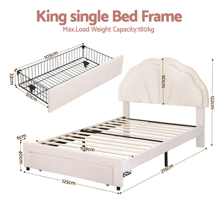 Artiss King Single Bed Frame with Storage Drawer Upholstered Velvet Platform Bed LED Headboard.