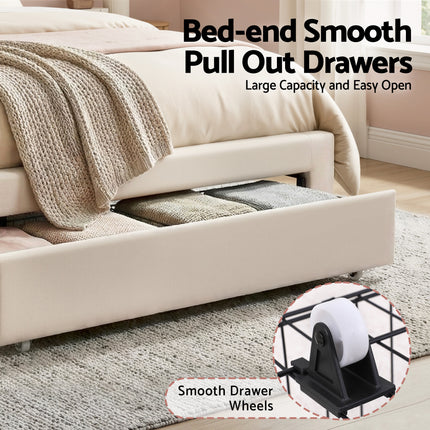 Artiss King Single Bed Frame with Storage Drawer Upholstered Velvet Platform Bed LED Headboard.