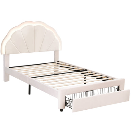 Artiss King Single Bed Frame with Storage Drawer Upholstered Velvet Platform Bed LED Headboard.