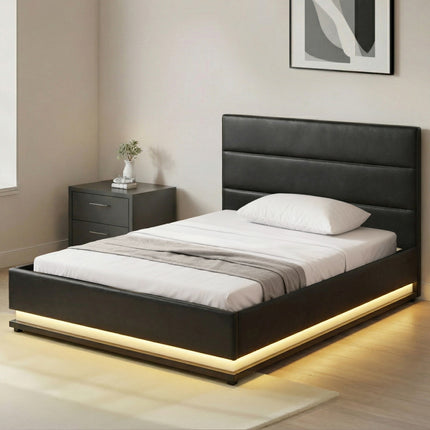 Artiss Bed Frame King Single Size LED Gas Lift Black LUMI.
