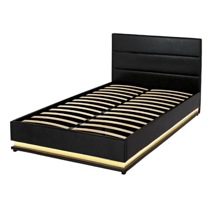 Artiss Bed Frame King Single Size LED Gas Lift Black LUMI.