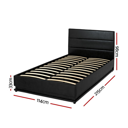 Artiss Bed Frame King Single Size LED Gas Lift Black LUMI.