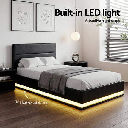 Artiss Bed Frame King Single Size LED Gas Lift Black LUMI.