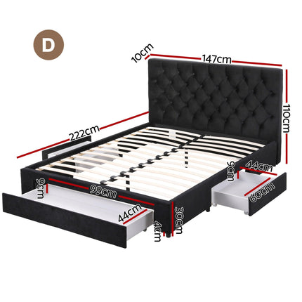 Artiss Double Bed Frame Storage Charging Station Upholstered 3 Drawers USB Type-C.