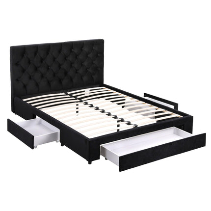 Artiss Double Bed Frame Storage Charging Station Upholstered 3 Drawers USB Type-C.