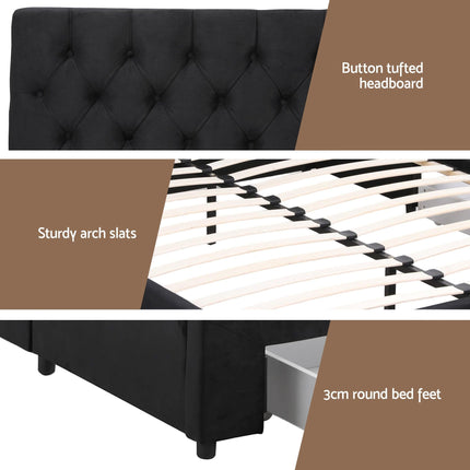 Artiss King Bed Frame Storage Charging Station Upholstered 3 Drawers USB Type-C.