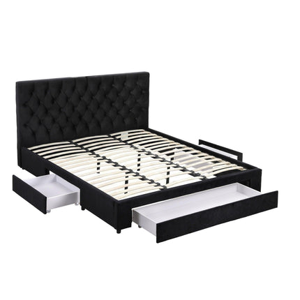 Artiss King Bed Frame Storage Charging Station Upholstered 3 Drawers USB Type-C.