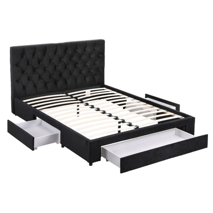 Artiss Queen Bed Frame Storage Charging Station Upholstered 3 Drawers USB Type-C.