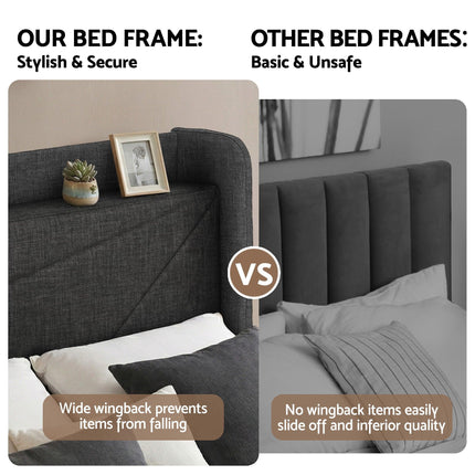 Artiss Double Bed Frame Gas Lift Storage Bed with Charging Ports Upholstered Geometric Headboard Charcoal Grey.