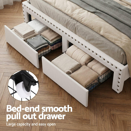 Artiss King Upholstered Bed Frame with Shelf Storage Drawers Charging Station Mood Lighting Linen.