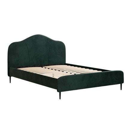 Artiss Bed Frame Queen Size Velvet Dark Green OLAN.