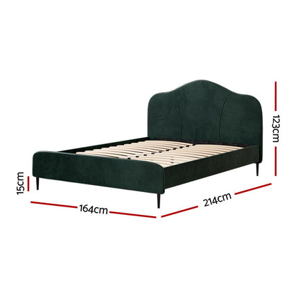 Artiss Bed Frame Queen Size Velvet Dark Green OLAN.