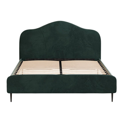 Artiss Bed Frame Queen Size Velvet Dark Green OLAN.