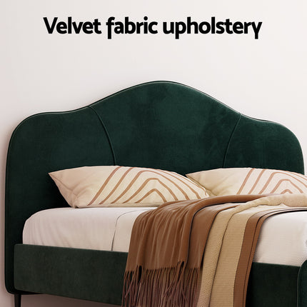 Artiss Bed Frame Queen Size Velvet Dark Green OLAN.