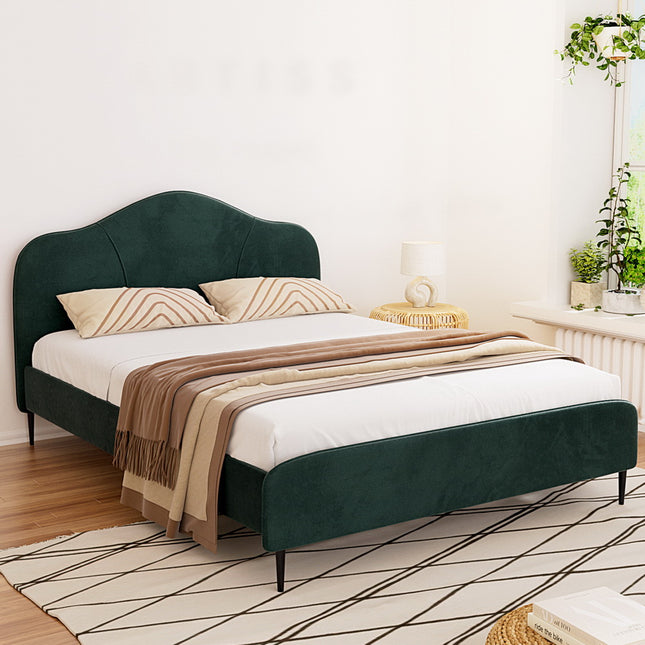 Artiss Bed Frame Queen Size Velvet Dark Green OLAN.