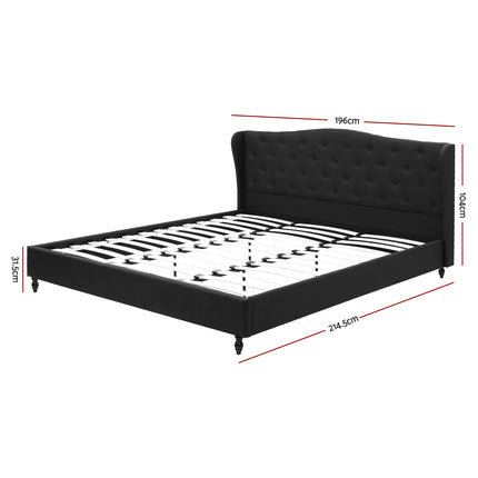 Artiss King Bed Frame Wingback Headboard Charcoal Grey Linen Upholstered Platform Bed Base.
