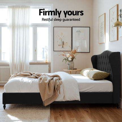 Artiss King Bed Frame Wingback Headboard Charcoal Grey Linen Upholstered Platform Bed Base.