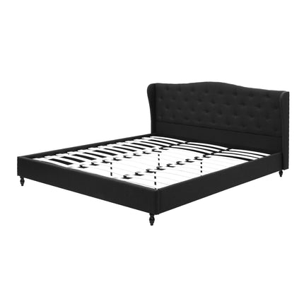 Artiss King Bed Frame Wingback Headboard Charcoal Grey Linen Upholstered Platform Bed Base.