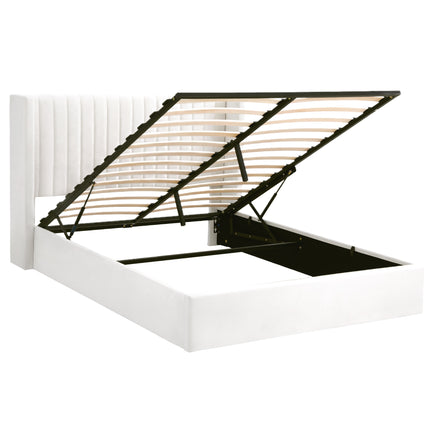 Artiss Double Bed Frame with Gaslift Storage USB Type-C Charging Ports Velvet Upholstery White.