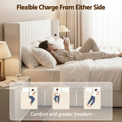 Artiss King Bed Frame with Gaslift Storage USB Type-C Charging Ports Velvet Upholstery White.
