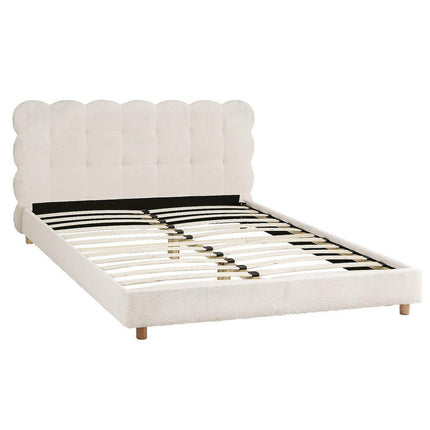Artiss Double Bed Frame Cloud Headboard Boucle Fabric Mattress Platform Base White.
