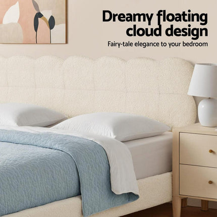 Artiss Double Bed Frame Cloud Headboard Boucle Fabric Mattress Platform Base White.