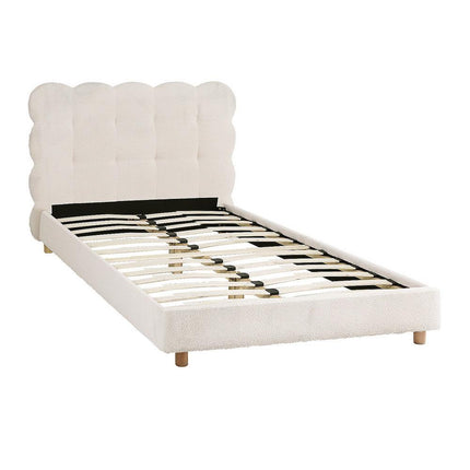 Artiss King Single Bed Frame Cloud Headboard Boucle Fabric Mattress Platform Base White.