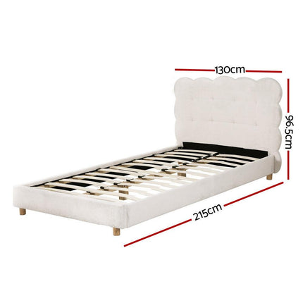 Artiss King Single Bed Frame Cloud Headboard Boucle Fabric Mattress Platform Base White.