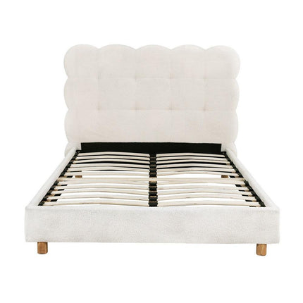 Artiss King Single Bed Frame Cloud Headboard Boucle Fabric Mattress Platform Base White.