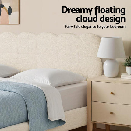 Artiss King Single Bed Frame Cloud Headboard Boucle Fabric Mattress Platform Base White.
