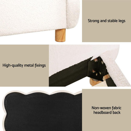 Artiss King Single Bed Frame Cloud Headboard Boucle Fabric Mattress Platform Base White.