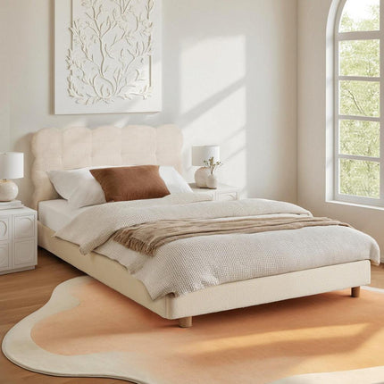 Artiss King Single Bed Frame Cloud Headboard Boucle Fabric Mattress Platform Base White.
